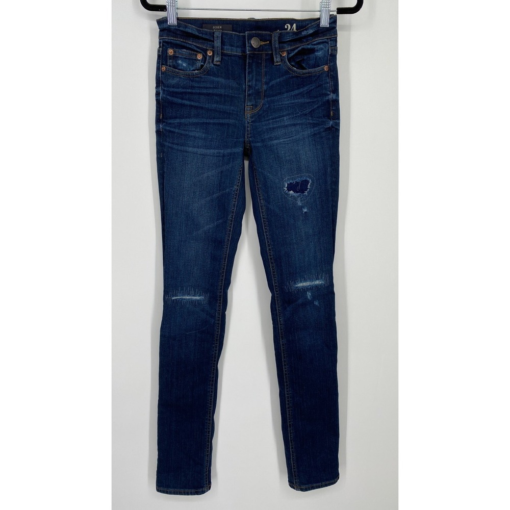J. Crew‎ Skinny Jeans Wome's Size 24 Low Rise Stretch Distressed Denim Blue